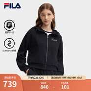 FILA 斐樂(lè )官方短款外套女秋季新款時(shí)尚刺繡開(kāi)衫衛衣夾克上衣 正黑色-BK XL