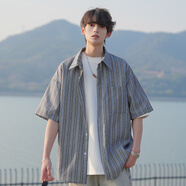 維啟安條紋短袖襯衫男夏季冰絲薄款2025新款男士學(xué)生襯衣大碼休閑外套男 CD5476咖色 L 【建議110-130斤】