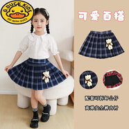 G.DUCKKIDS女童半身裙a字百褶裙夏季新款兒童短裙jk學(xué)生公主學(xué)院風(fēng)寶寶裙子 C571#藍(lán)色 配公仔+帶安全褲 110 建議4-5歲
