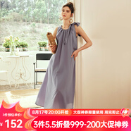 Olrain歐芮兒棕色無袖連衣裙女夏季新款寬松度假風掛脖裙子沙灘裙 紫色 S