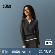 森馬（Semir）毛衣女短款假兩件含羊毛針織衫2024冬季新款修身保暖軟糯v領(lǐng)內(nèi)搭 白灰色調(diào)00412 S /155/80A