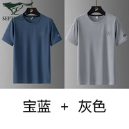 七匹狼運動(dòng)t恤男夏季冰絲速干上衣服2025新款中老年人爸爸網(wǎng)眼體恤短袖 寶藍+灰色 M