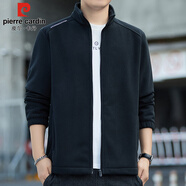 皮爾卡丹（pierre cardin）夾克男秋冬季抓絨衣外套男士立領(lǐng)純色搖粒絨保暖男裝 黑色 3XL