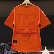 凱美涵圓領(lǐng)短袖t恤男2025夏季潮牌字母刺繡體恤衫簡(jiǎn)約時(shí)尚寬松百搭半袖 桔色 M