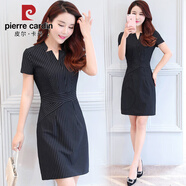 皮爾卡丹（pierre cardin）職業(yè)連衣裙2025夏季新款OL短袖連衣裙條紋氣質(zhì)顯瘦包臀裙工作服女 黑色 M 95-105斤