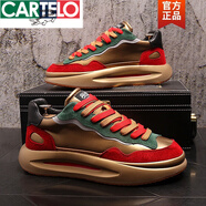 卡帝樂鱷魚（CARTELO）時尚秋冬季老爹鞋男厚底氣墊休閑鞋子增高男鞋旅游鞋潮新品 紅色 杰7298 38