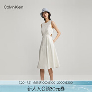 Calvin KleinJeans夏季女士休閑氣質(zhì)通勤ck系帶露腰刺繡無(wú)袖連衣裙J221175