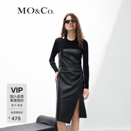 MO&Co.蛋白皮拼接立裁小黑裙長(zhǎng)袖連衣裙法式高級(jí)穿搭氣質(zhì)裙子moco 黑色 L/170