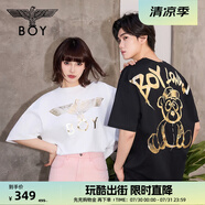 BOY LONDON【范丞丞同款】夏季短袖情侶小熊涂鴉滿印潮牌T恤N01019 黑色 M 此款偏大，建議拍小一碼