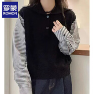 羅蒙（ROMON）針織衫女秋新款加厚保暖法式寬松慵懶風(fēng)套頭毛衣女外穿上衣 黑色C款 均碼 (適合80-140斤)
