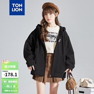 唐獅衛(wèi)衣外套女春裝秋冬季新款針織開衫寬松上衣女 加絨款/黑色 M