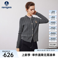 Navigare意大利小帆船女士毛衣秋冬季新款純綿羊毛長(zhǎng)袖開(kāi)衫通勤保暖外套男 暗巖灰 L