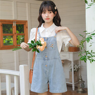 宜惜綺 連體褲女夏寬松顯瘦小個(gè)子闊腿褲2025夏季新款休閑工裝連衣短褲 淺藍色 8378 S