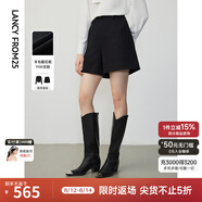 朗姿【王楚然同款】棉質(zhì)粗花呢小香風(fēng)高腰西裝休閑短褲冬新款褲子女 黑色 S