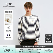 Teenie Weenie Men小熊男裝簡約風條紋長袖T恤秋冬休閑潮流打底衫 藏青色 XL 180