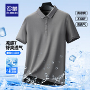 羅蒙（ROMON）冰爽涼感短袖t恤男翻領(lǐng)夏季新款速干半袖polo中青年商務(wù)百搭T恤男 中灰 L （建議120-135斤）