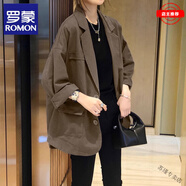 羅蒙（ROMON）高檔歐洲站休閑薄款小西裝外套女春秋款新款復(fù)古韓版寬松西服上衣 100%高品質(zhì)-卡其色-女裝十大品牌 XL (建議110-125斤)