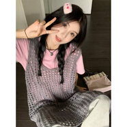 ?？|竺疊穿毛線網(wǎng)格連衣裙女2025年新款寬松顯瘦時髦洋氣背心中長裙罩衫 灰色 均碼