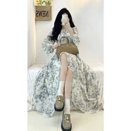 蕉京胖妹妹成人禮服女18嵗禮服裙子學(xué)生連衣裙森系甜美水墨碎花長袖春 碎花裙 收藏+關(guān)注配小禮物 L 建議100-110斤