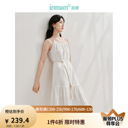 茵曼（INMAN）100%純棉可調(diào)節(jié)吊帶連衣裙2025夏季女裝新品系帶收腰顯瘦A字長裙 珍珠白 L