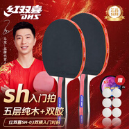 紅雙喜（DHS）乒乓球拍SH橫拍對拍03訓(xùn)練娛樂兩拍一球套裝+乒乓球