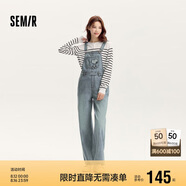 森馬史努比IP牛仔褲女闊腿褲春秋背帶褲休閑可愛109524124007