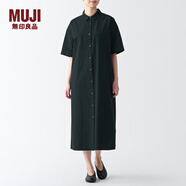 無印良品（MUJI）女式 涼爽 五分袖 襯衫連衣裙 BCL65C3S 襯衫裙裙子長裙 黑色 S(155/80A)