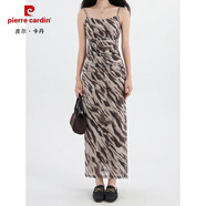 皮爾卡丹（pierre cardin）斑馬紋吊帶連衣裙夏季新款網(wǎng)紗顯瘦包臀裙純欲長(cháng)裙女 連衣裙 L