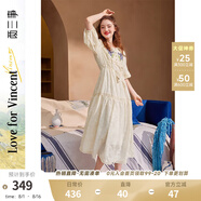 兩三事度假風(fēng)法式連衣裙女茶歇24夏季復(fù)古刺繡方領(lǐng)短袖裙子嗜好冷鳶 米杏色預(yù)售 M