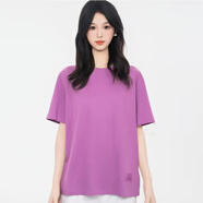 阿瑪施2025新款純色寬松T恤衫女圓領(lǐng)簡約百搭休閑半袖上衣夏季素面短袖 紫色 5300902 M 3碼