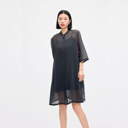 麥莎蒂優(yōu)雅氣質(zhì)歐根紗襯衫連衣裙女夏季七分袖寬松垂順微透肌理感A字裙 黑色 L (170/92A)