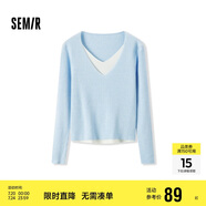森馬毛衣女拼色假兩件毛衫修身春秋圓領(lǐng)套頭衫顯瘦109524107002