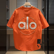 美安嘉夏季短袖美式潮流百搭重工刺繡男t恤新款韓版顯瘦燕尾上衣服 橘色 M 建議90-110斤