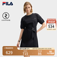 FILA 斐樂官方女子針織連衣裙2025夏新款時尚休閑寬松短袖連身裙 傳奇藍-NV M 165/84A/M