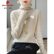 皮爾卡丹（pierre cardin）大堆堆領(lǐng)長(cháng)袖女毛衣2025冬季新款高領(lǐng)內搭加厚毛衫百搭打底衫 米色 S