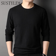 SUSTYLE國際高端品牌男裝長(cháng)袖T恤男春秋新款垂感圓領(lǐng)套頭寬松休閑衛衣男 黑色 【高檔禮盒裝】 M 48 【高檔禮盒裝】