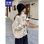 羅蒙（ROMON）復(fù)古牛角扣毛衣外套女秋冬季韓版慵懶風(fēng)保暖加厚針織開衫外穿洋氣 杏色 均碼 -85-130斤