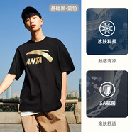安踏（ANTA）【快干棉】T恤男女同款2025夏季情侶吸濕排汗LOGO寬松休閑短袖t恤 【大logo】基礎(chǔ)黑金色-6 3XL /男190