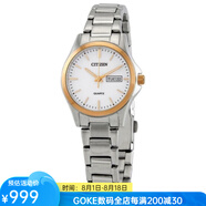 西鐵城（CITIZEN）女士手表石英表白色圓形27mm防水30m銀色不銹鋼帶休閑EQ0596-87A as pic os
