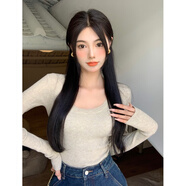 矜持范法式復(fù)古低領(lǐng)秋冬針織打底衫女長(zhǎng)袖春季t恤感內(nèi)搭上衣ins毛衣女 燕麥色 S 80-95