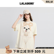 拉拉波波【西施糯米】LALABOBOT恤25年夏新款潮原創(chuàng)休閑印花圓領(lǐng)短袖上衣 米色 S
