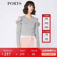 PORTS寶姿 新品女裝優(yōu)雅露肩荷葉邊毛針織衫SA9K435GZF015 探燈銀 XS