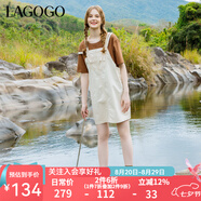 lagogo米白色休閑純棉短款背帶裙女拉谷谷夏新款減齡小個(gè)子連衣裙 米色(T2) S