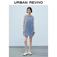 UR2025夏季新款女裝休閑拼接格紋無(wú)袖牛仔連衣裙UYY850160