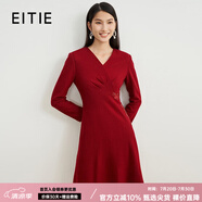 愛(ài)特愛(ài)（EITIE）新年紅品V領(lǐng)修身連衣裙呢子裙羊毛冬新款氣質(zhì)闊太太A字裙6807511 紅色60 S 155