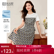 熙世界甜美風(fēng)薄荷曼波綠碎花假兩件連衣裙法式氣質(zhì)收腰裙子夏季女 摩登黑 M