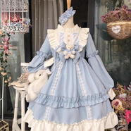 閃動(dòng)少女（SHANDONGSHAONV）洛麗塔裙子全套女2020新款Lolita公主裙學(xué)生洋裝連衣裙OP長袖正新 藍(lán)色(單件裙子不含任何配件) L (大碼）