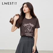 朗文斯汀（L.WEST）正肩短袖T恤女2025秋季新款百搭圓領(lǐng)印花顯瘦上衣 咖啡色 M