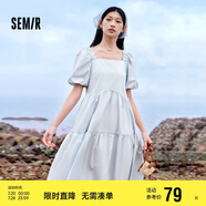 森馬連衣裙女溫柔系木耳邊方領夏季泡泡袖娃娃裙甜美107424114030