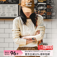 馬登女裝 復古圓領(lǐng)鏤空麻花菱格毛衣短款套頭米白色絞花針織衫 白米色 馬登工裝 S